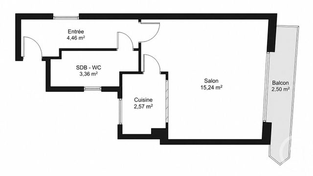 Appartement F1 à vendre - 1 pièce - 25.63 m2 - PARIS - 75015 - ILE-DE-FRANCE - Century 21 Immoside Lecourbe Vaugirard