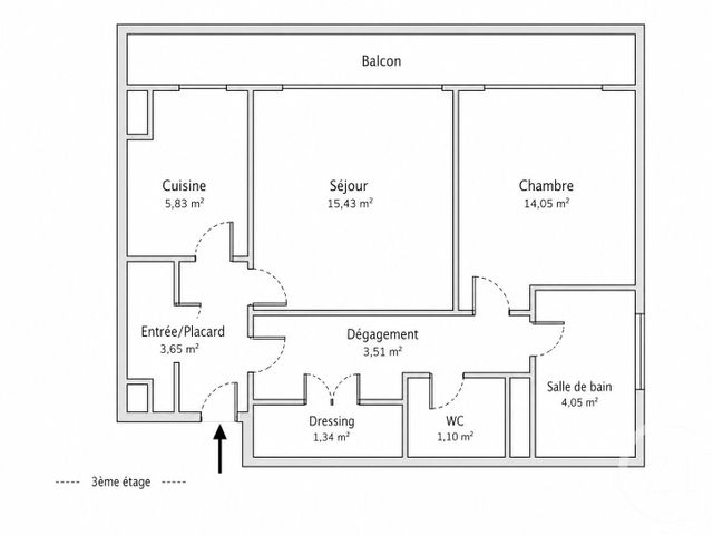 Appartement F2 à vendre - 2 pièces - 49.8 m2 - PARIS - 75015 - ILE-DE-FRANCE - Century 21 Immoside Lecourbe Vaugirard